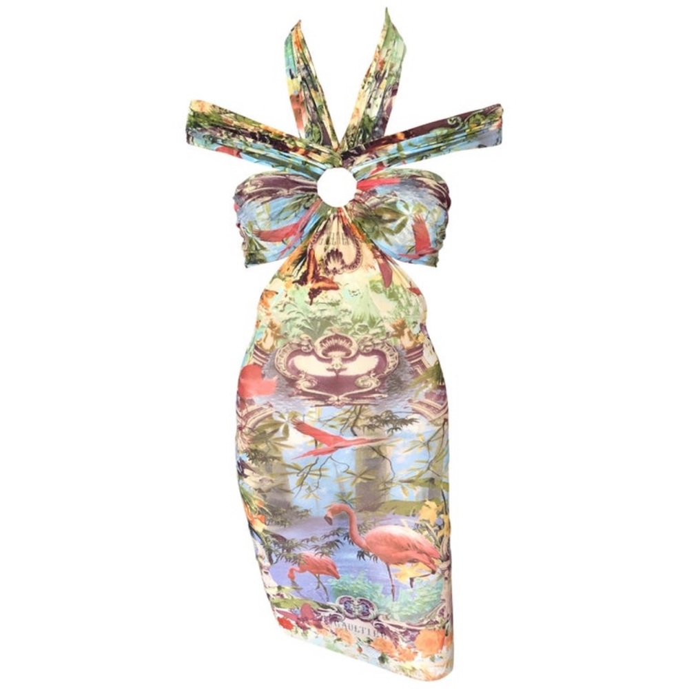 Jean Paul Gaultier s/s1999 Soleil Flamingo Cutout Sheer Mesh Mini Dress - Picture 3 of 8